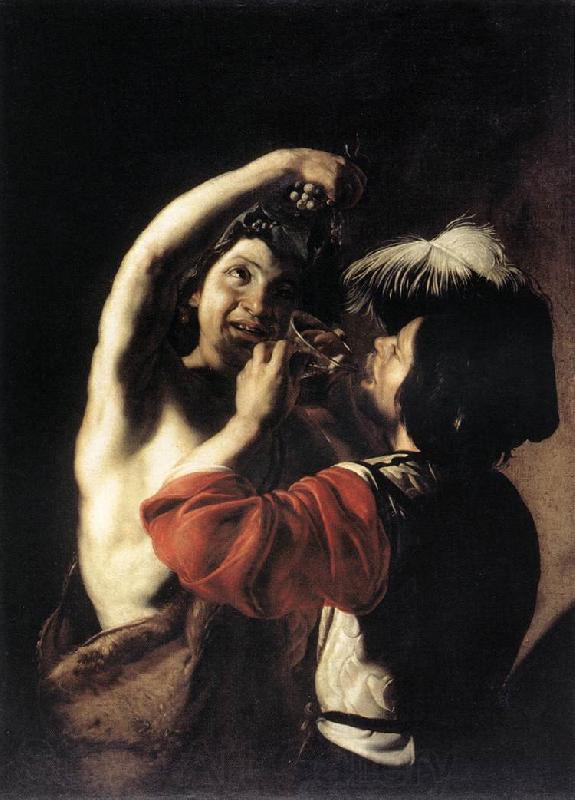MANFREDI, Bartolomeo Bacchus and a Drinker d Spain oil painting art